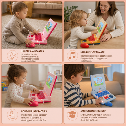 Ordinateur portable interactif pour enfants avec lumières, musique et écran défilant