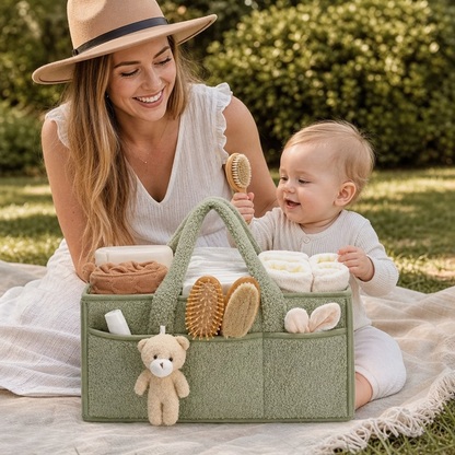 Panier de Rangement à Couches en Sherpa Doux – Organisateur pour Chambre de Bébé et Table à Langer