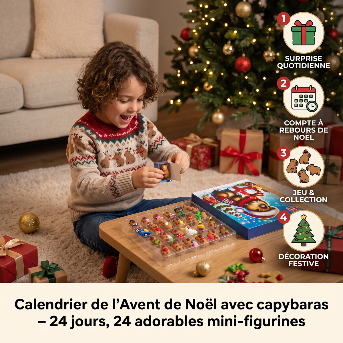 Calendrier de l’Avent de Noël avec capybaras – 24 jours, 24 adorables mini-figurines