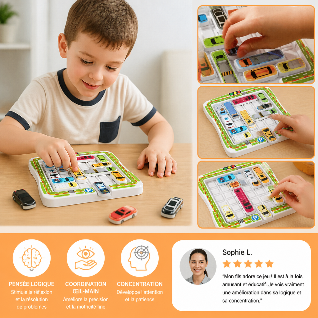 Jeu de réflexion logique – casse-tête de parking automobile pour enfants