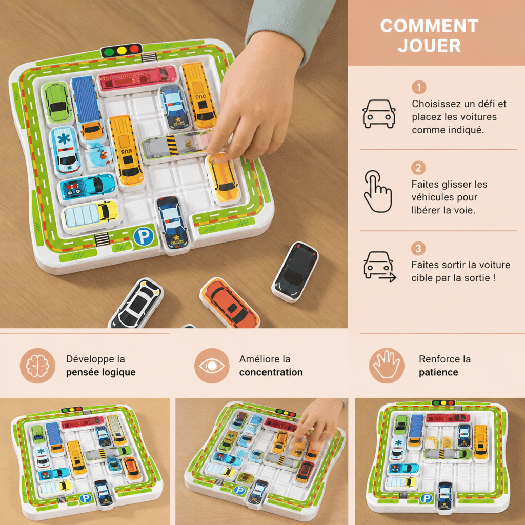 Jeu de réflexion logique – casse-tête de parking automobile pour enfants
