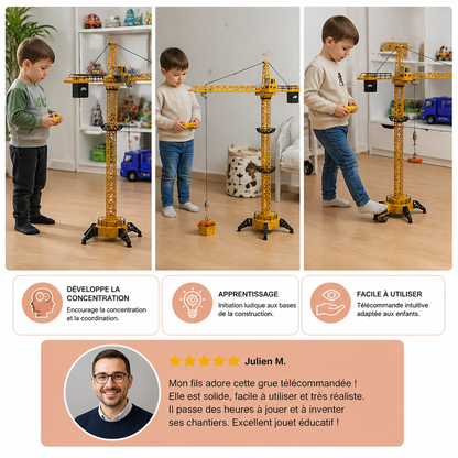 Grue à tour télécommandée – jouet de construction rotatif à 360° avec fonction de levage