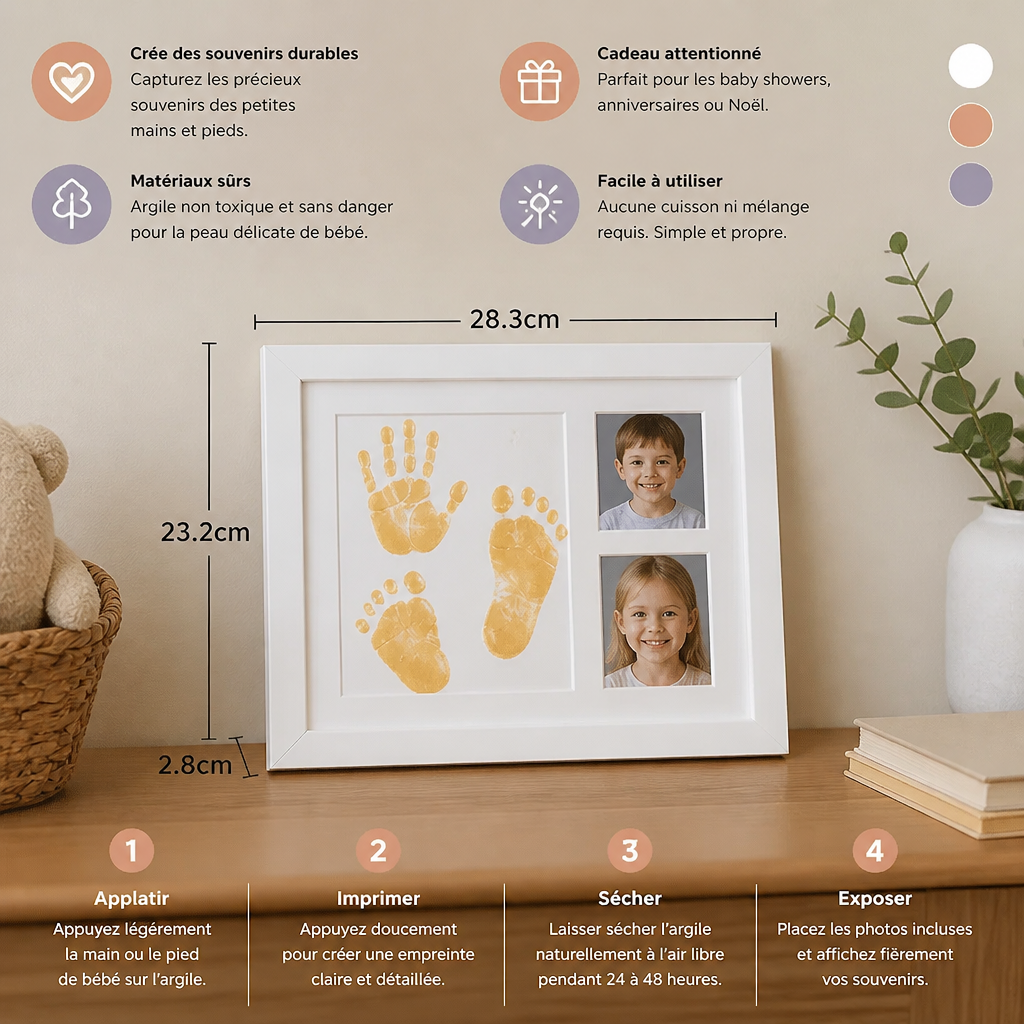 Kit DIY pour enfants avec cadre souvenir pour empreinte de main – empreinte et présentation de photos