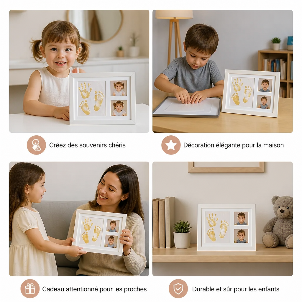 Kit DIY pour enfants avec cadre souvenir pour empreinte de main – empreinte et présentation de photos