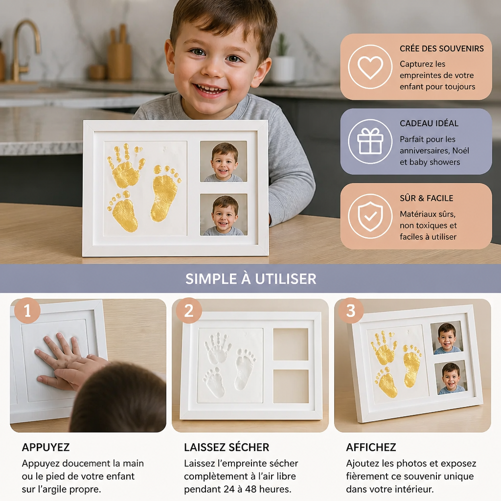 Kit DIY pour enfants avec cadre souvenir pour empreinte de main – empreinte et présentation de photos