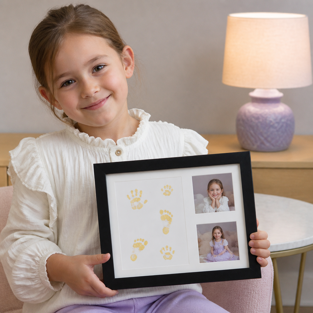 Kit DIY pour enfants avec cadre souvenir pour empreinte de main – empreinte et présentation de photos