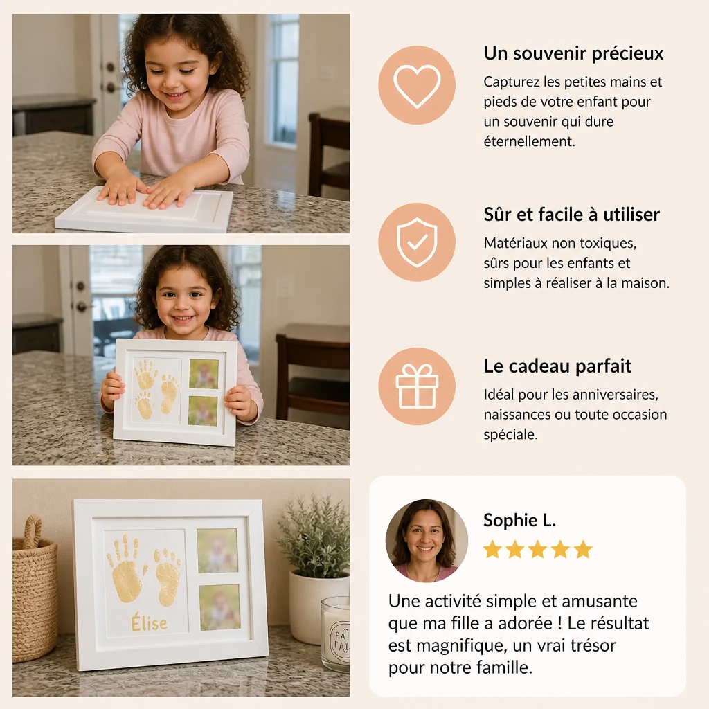 Kit DIY pour enfants avec cadre souvenir pour empreinte de main – empreinte et présentation de photos