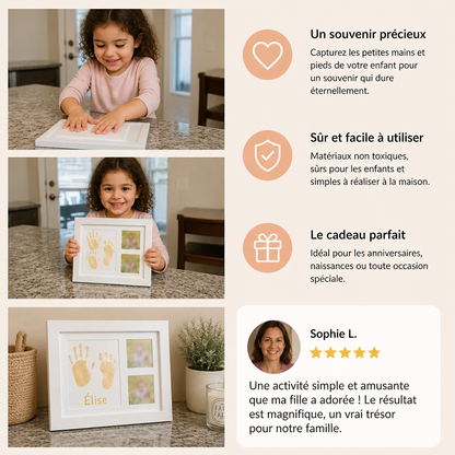 Kit DIY pour enfants avec cadre souvenir pour empreinte de main – empreinte et présentation de photos