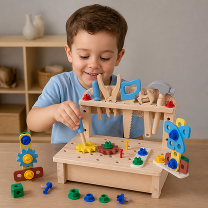 Établi en bois pour enfants avec set d’outils – jouet éducatif de construction DIY pour développer la motricité fine