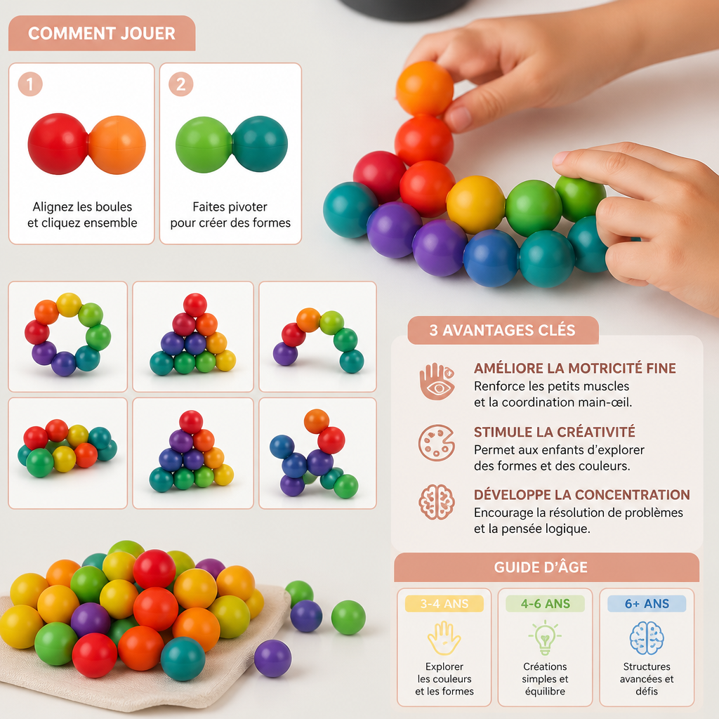 Set de construction 3D avec boules colorées – jouet éducatif créatif pour enfants développant la motricité fine