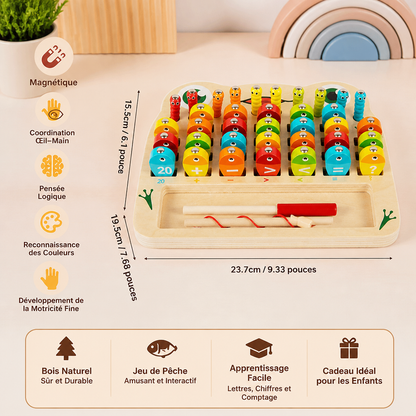 Jeu de pêche magnétique en bois – jouet éducatif pour enfants pour apprendre l’alphabet et les mathématiques et développer la motricité fine