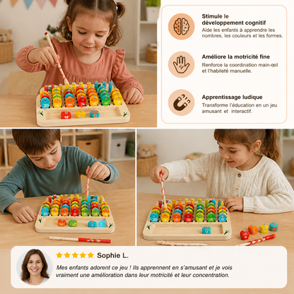 Jeu de pêche magnétique en bois – jouet éducatif pour enfants pour apprendre l’alphabet et les mathématiques et développer la motricité fine