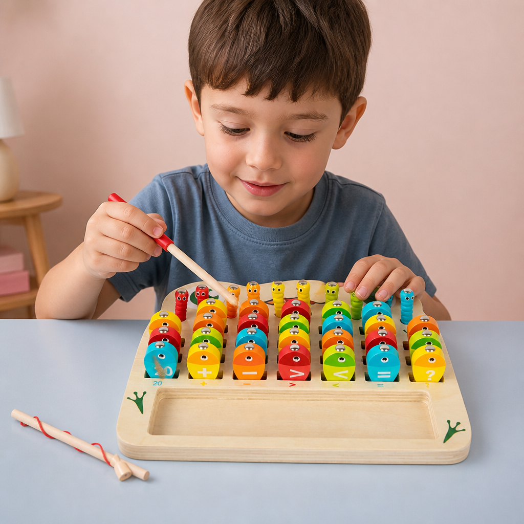 Jeu de pêche magnétique en bois – jouet éducatif pour enfants pour apprendre l’alphabet et les mathématiques et développer la motricité fine