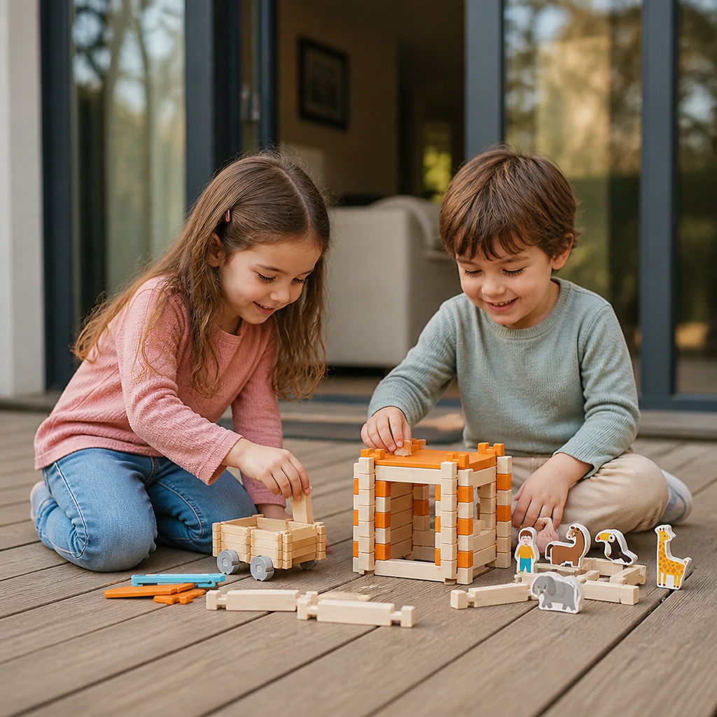 Set de Blocs de Construction en Bois Montessori – Jouet Naturel d’Empilage et de Construction