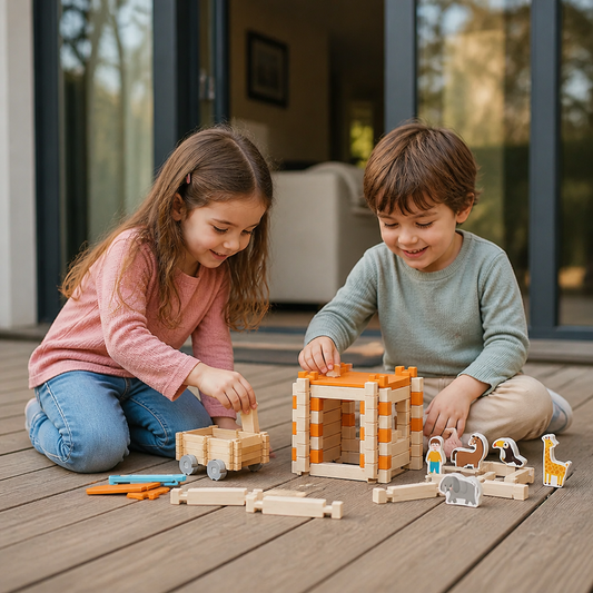 Set de Blocs de Construction en Bois Montessori – Jouet Naturel d’Empilage et de Construction