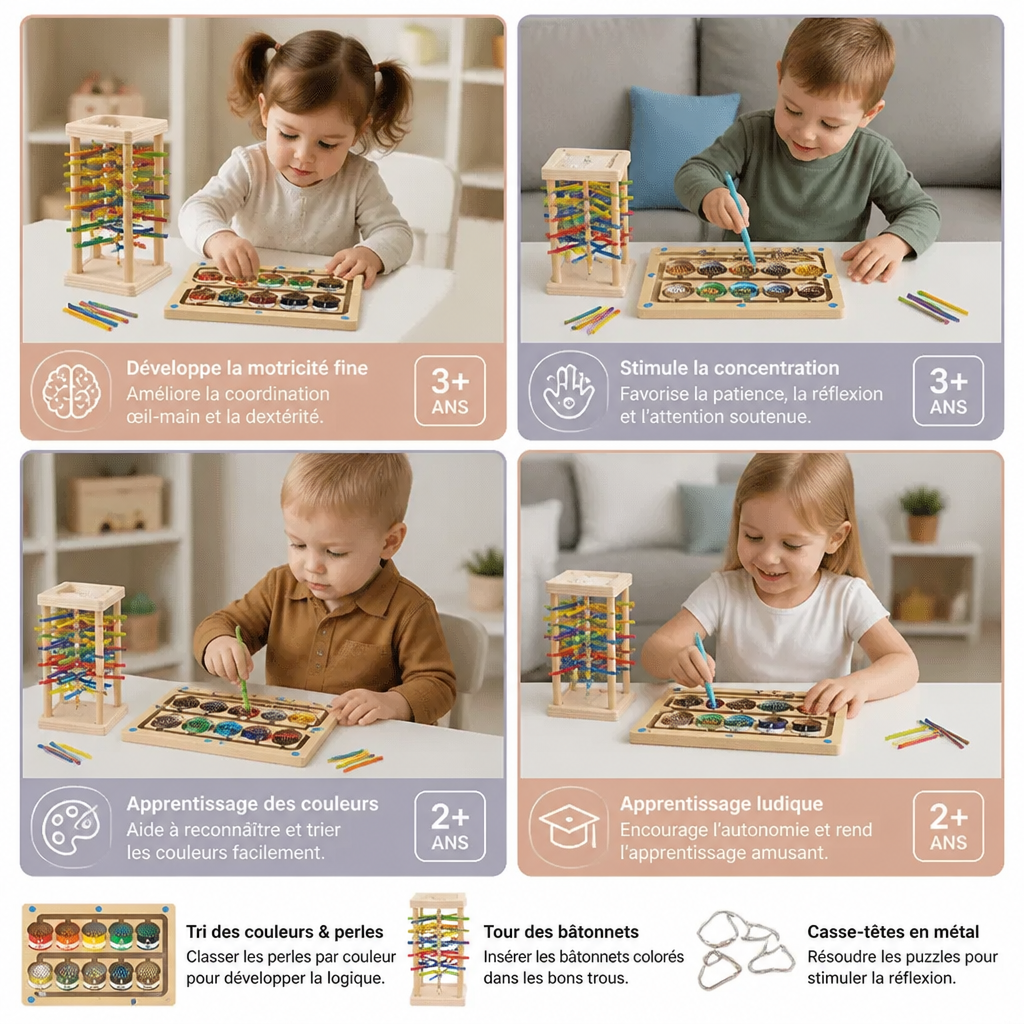 Set de Puzzle Montessori de Jeu et de Développement en 3 Pièces pour Enfants