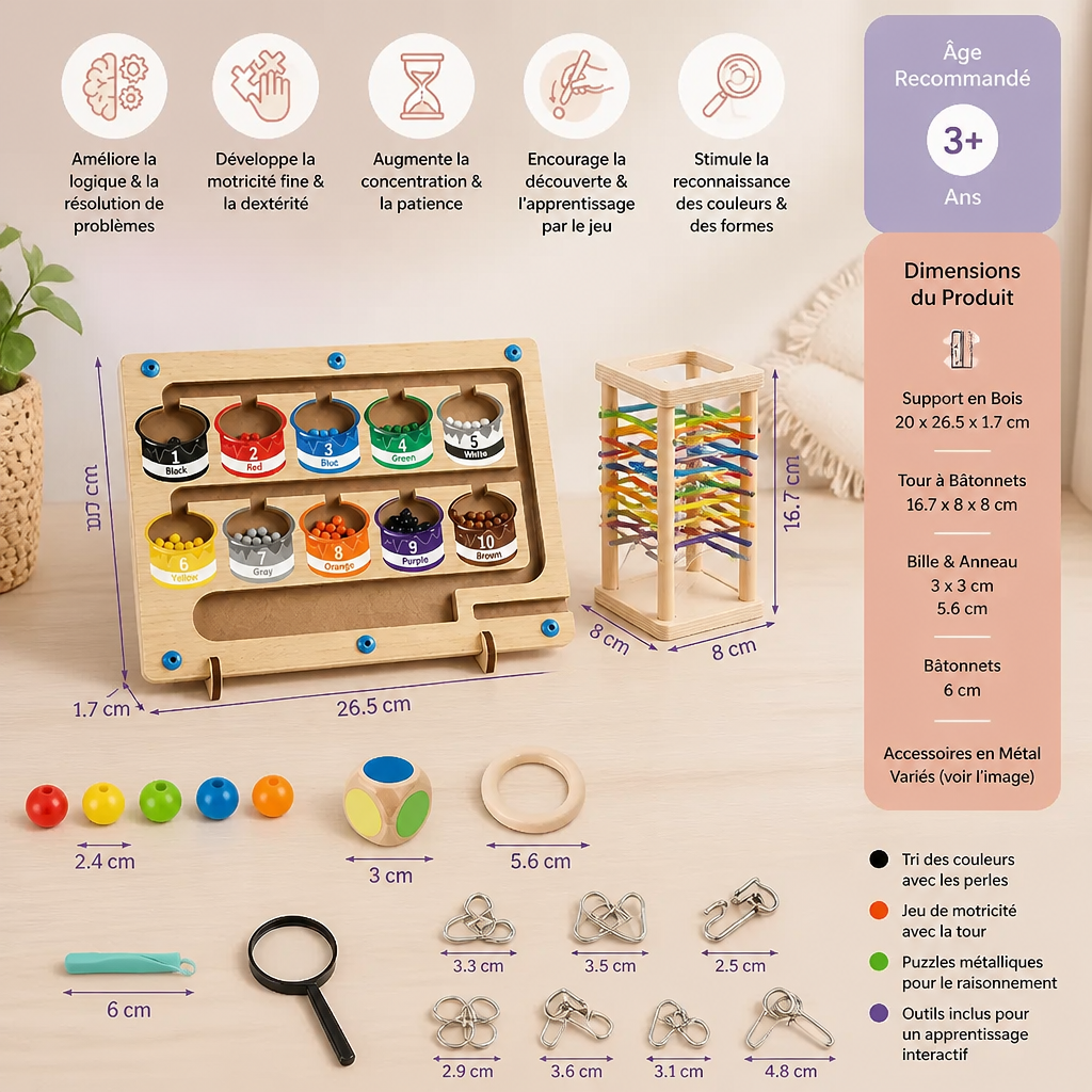 Set de 3 Puzzles Montessori pour le Jeu et le Développement des Enfants