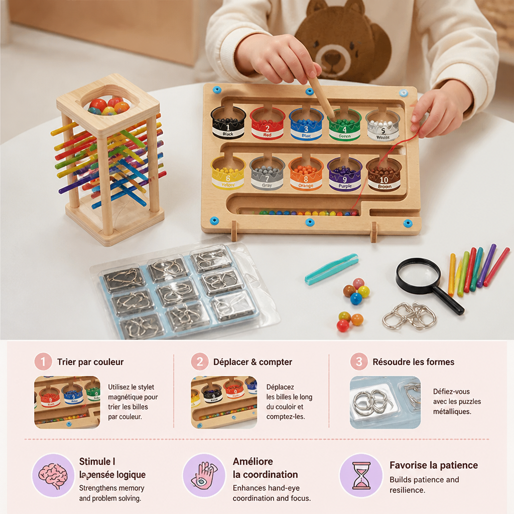 Set de 3 Puzzles Montessori pour le Jeu et le Développement des Enfants