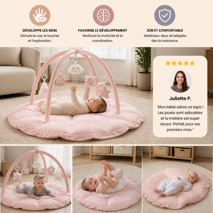 Palestrina pour bébé 5-en-1 en peluche, tapis d’éveil et lit avec jouets suspendus