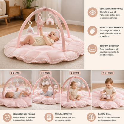 Palestrina pour bébé 5-en-1 en peluche, tapis d’éveil et lit avec jouets suspendus