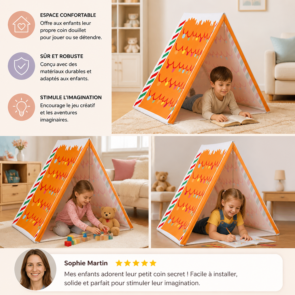 Tente de jeu de Noël en forme de maison en pain d’épices pour enfants