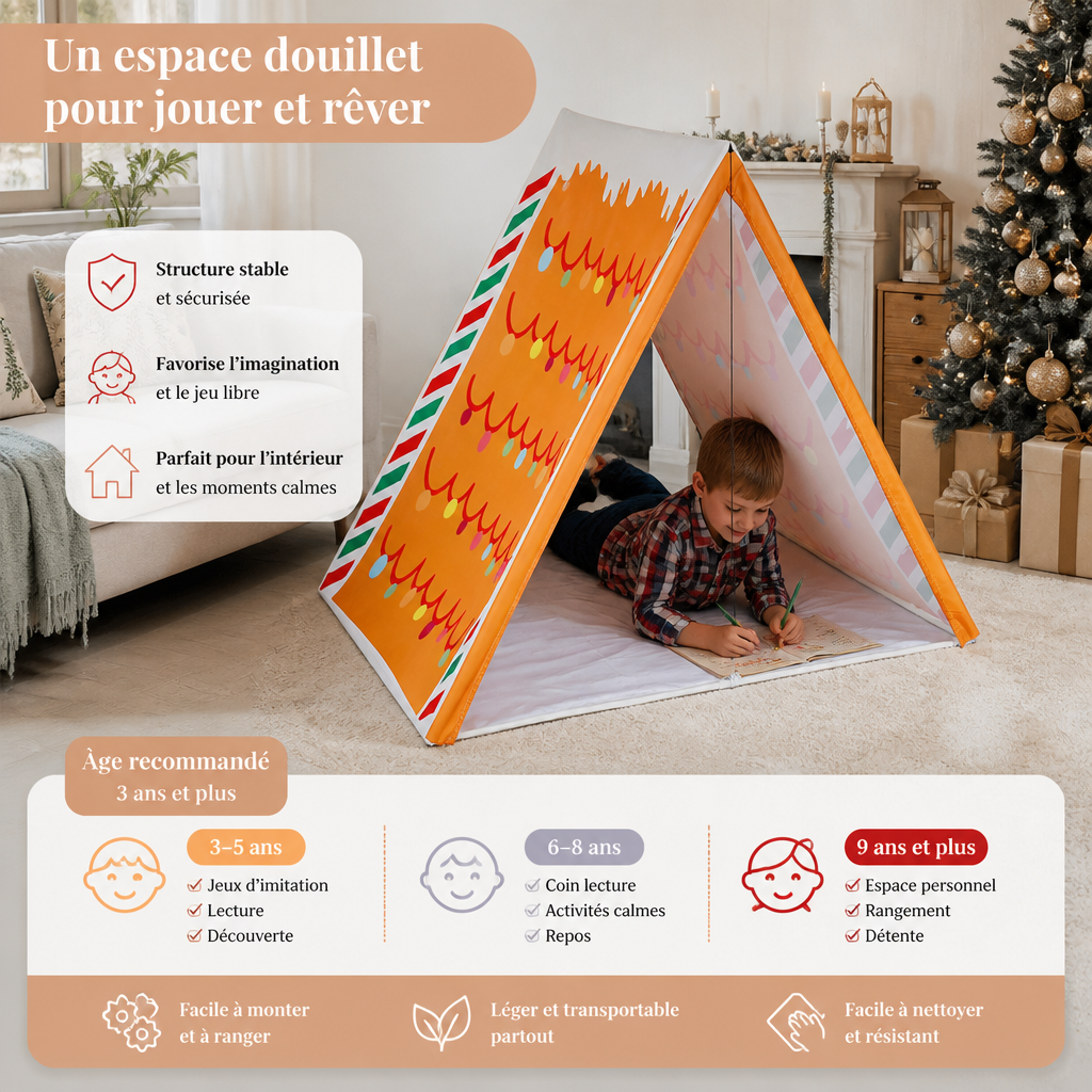 Tente de jeu de Noël en forme de maison en pain d’épices pour enfants