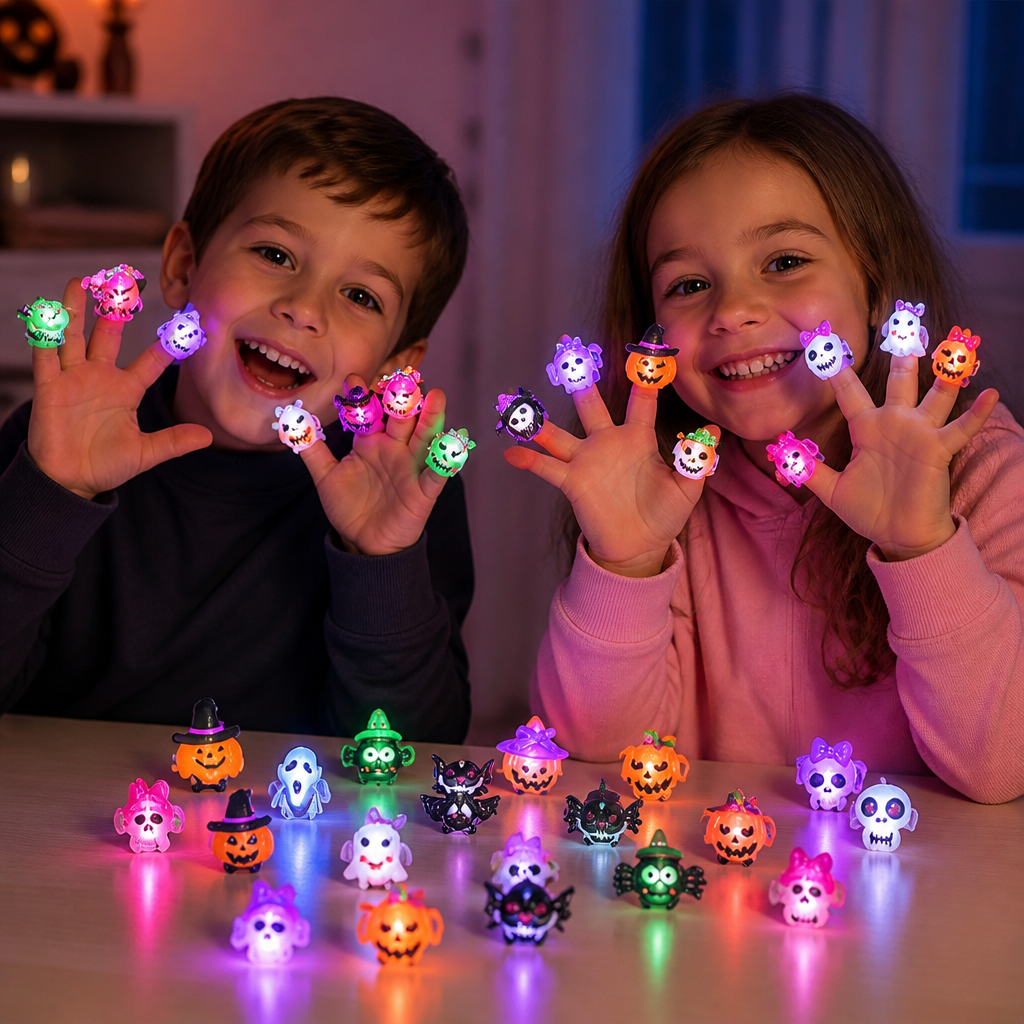 50 Anneaux LED Clignotants d’Halloween pour Cadeaux de Fête pour Enfants et Sachets de Friandises