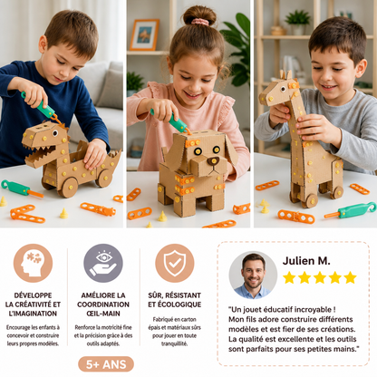 Kit de Construction STEM Sécurisé de 100 Pièces en Carton avec Set d’Outils pour Enfants