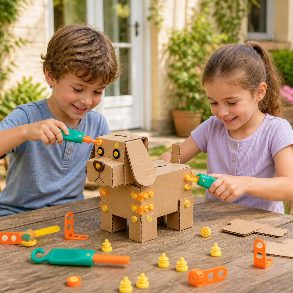 Kit de Construction STEM Sécurisé de 100 Pièces en Carton avec Set d’Outils pour Enfants