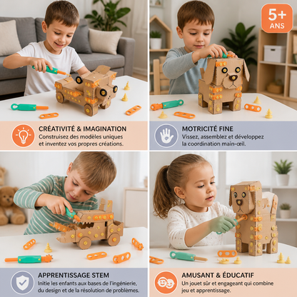 Kit de Construction STEM Sécurisé de 100 Pièces en Carton avec Set d’Outils pour Enfants