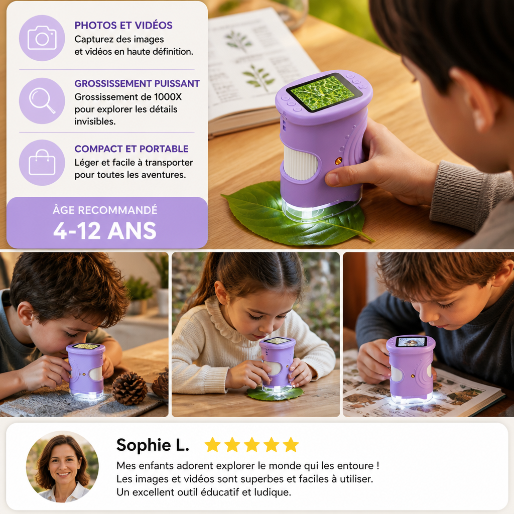 Microscope et Télescope Numérique 2-en-1 pour Enfants avec Appareil Photo et Caméra Vidéo