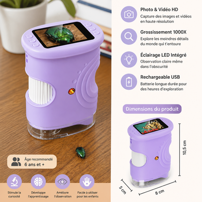 Microscope et Télescope Numérique 2-en-1 pour Enfants avec Appareil Photo et Caméra Vidéo