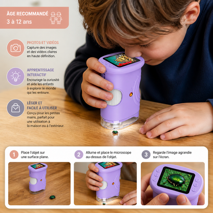 Microscope et Télescope Numérique 2-en-1 pour Enfants avec Appareil Photo et Caméra Vidéo