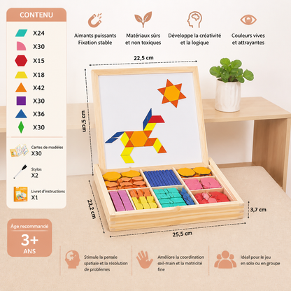Puzzle géométrique magnétique en bois pour enfants