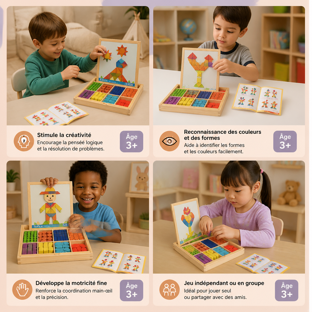 Puzzle géométrique magnétique en bois pour enfants