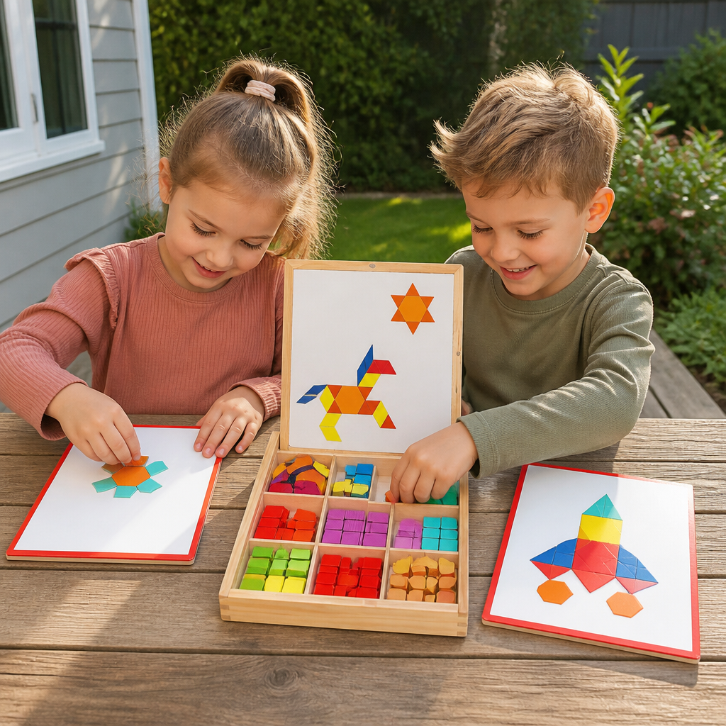 Puzzle géométrique magnétique en bois pour enfants