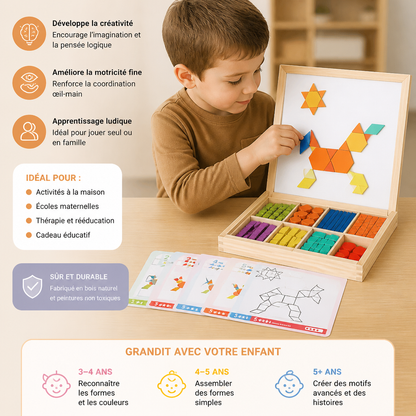 Puzzle géométrique magnétique en bois pour enfants
