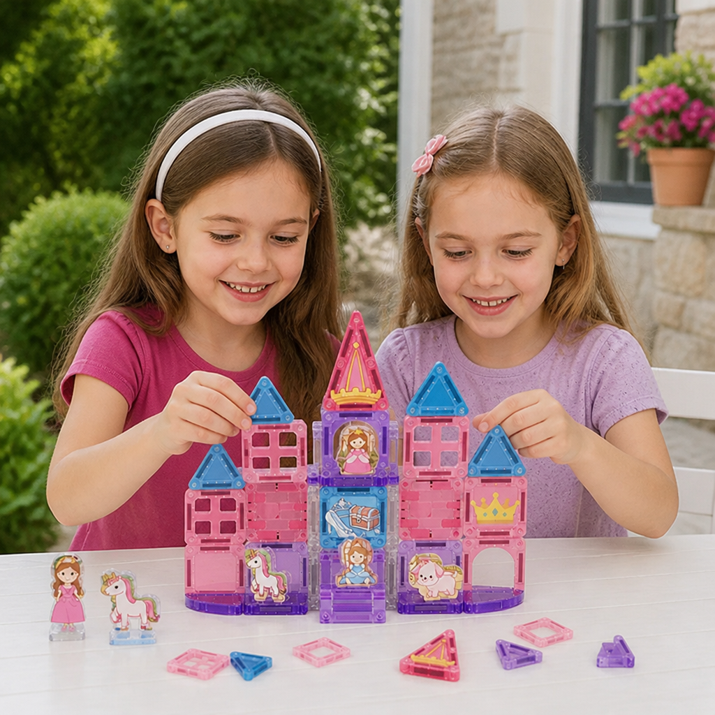 Set de Jeu de Voyage Château de Princesse avec Boîte de Rangement Compacte en Métal