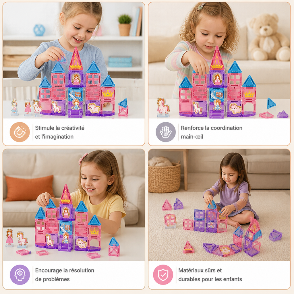 Set de Jeu de Voyage Château de Princesse avec Boîte de Rangement Compacte en Métal