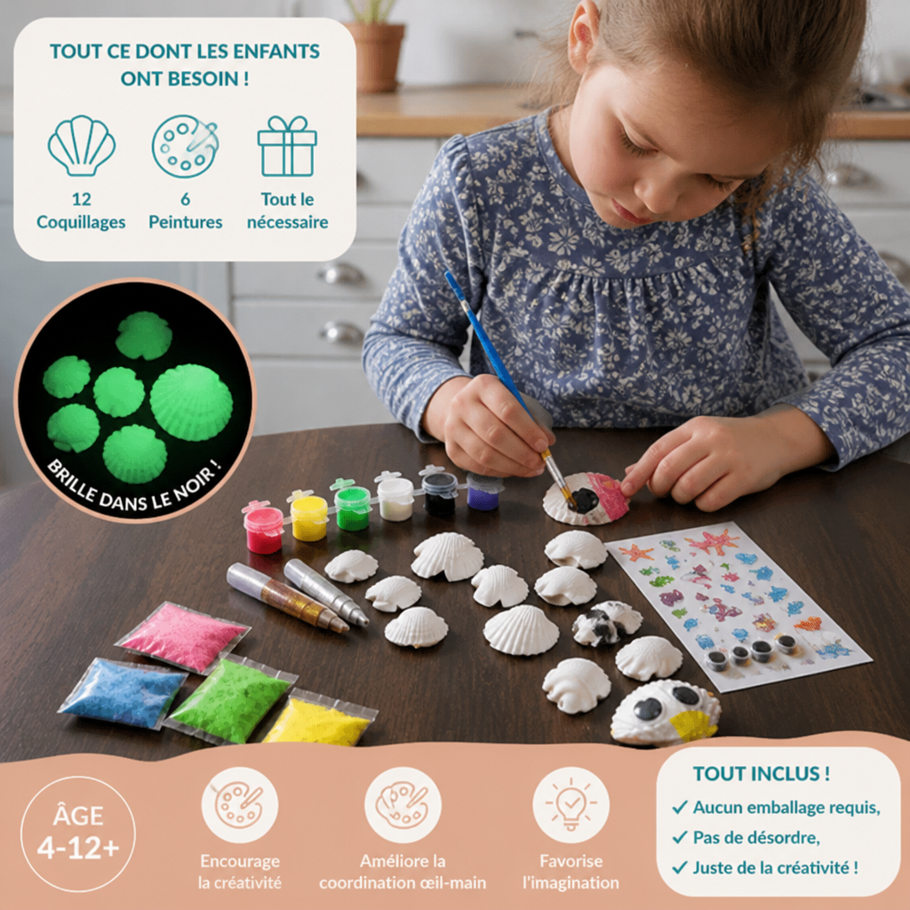 Kit de peinture et de décoration de coquillages phosphorescents