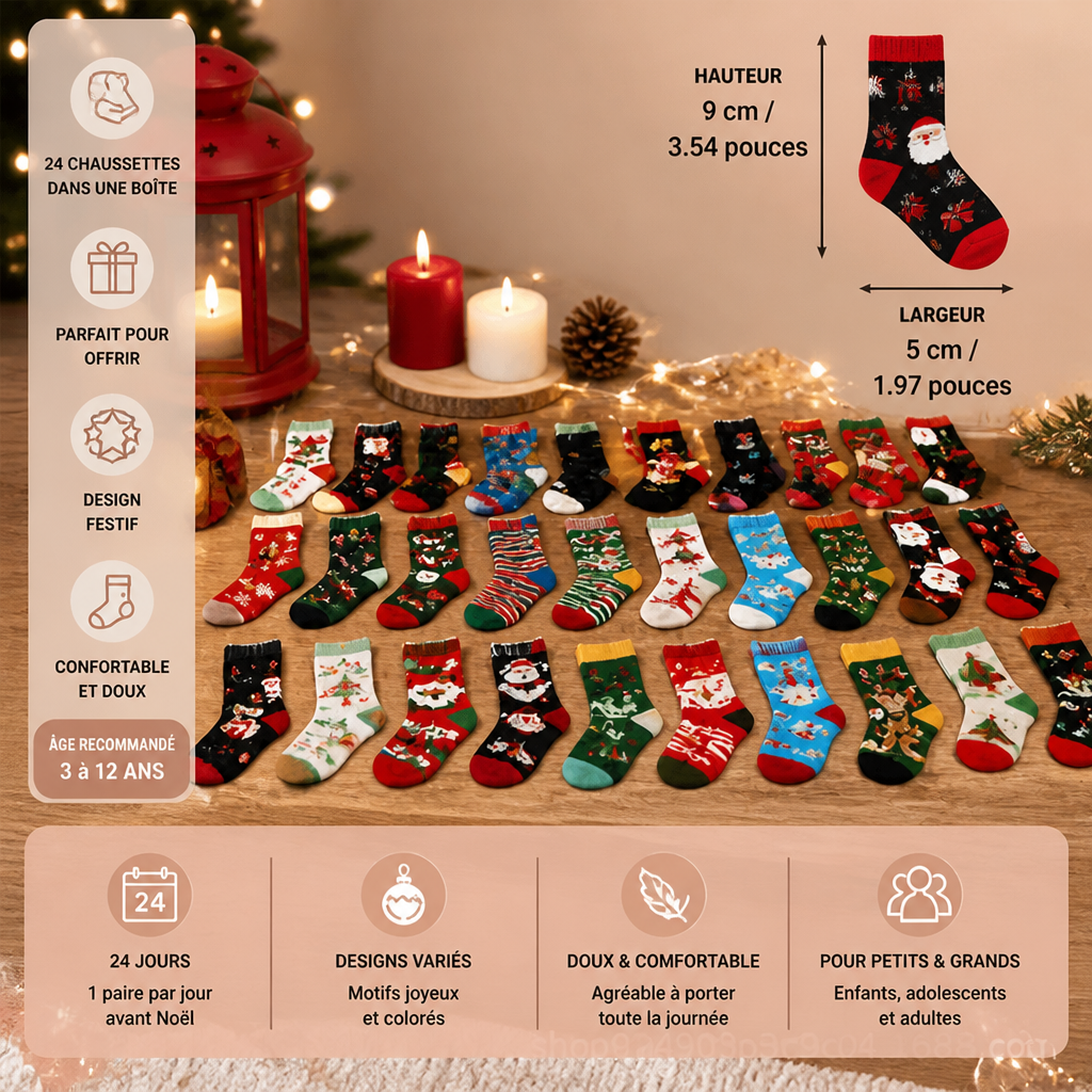 Calendrier de l’Avent de 24 jours avec chaussettes de Noël