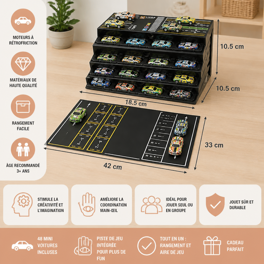 Lot de 48 mini-voitures en métal moulé sous pression à rétrofriction avec boîte de rangement