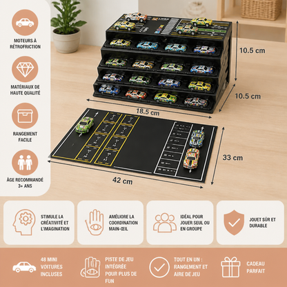 Lot de 48 mini-voitures en métal moulé sous pression à rétrofriction avec boîte de rangement