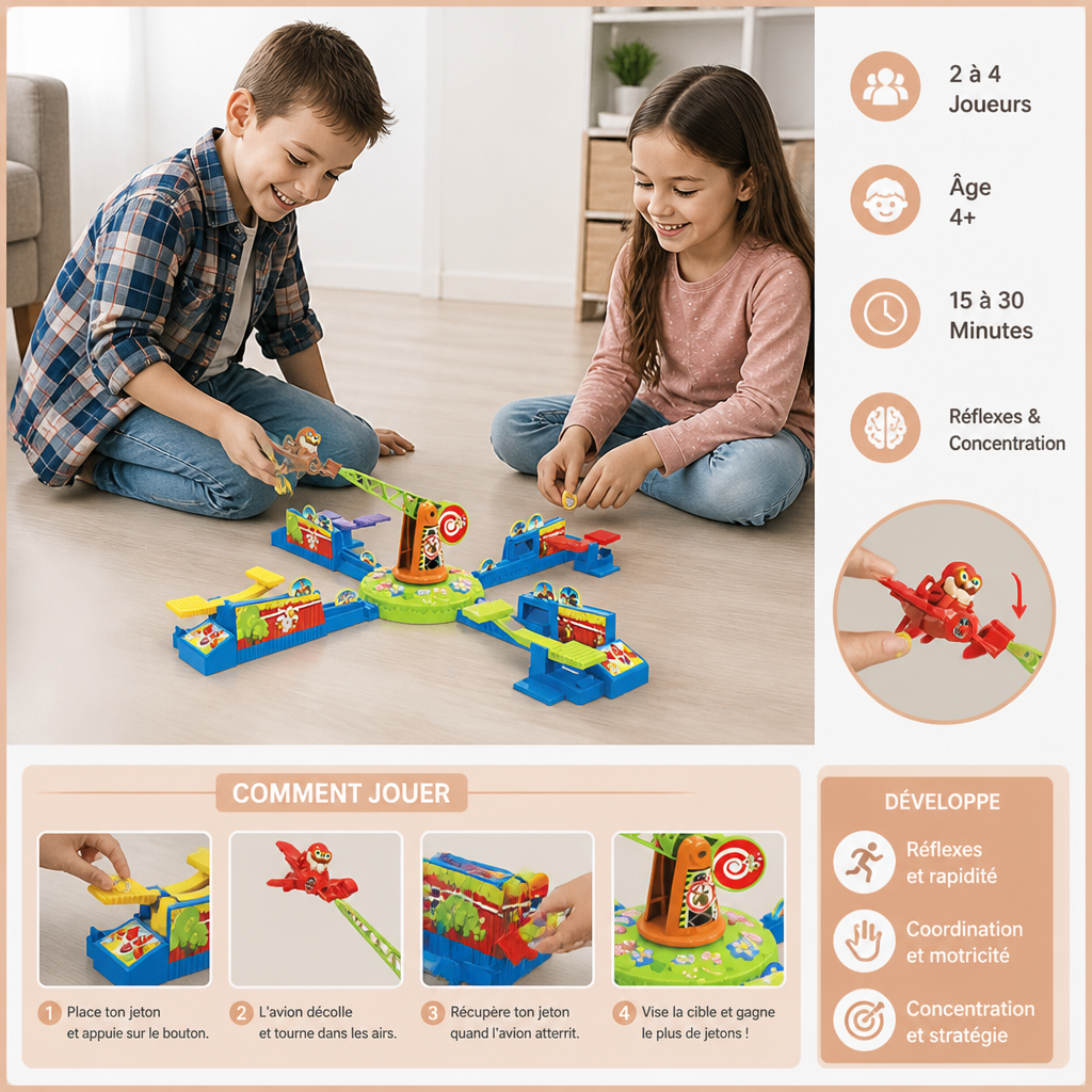 Jeu de société familial interactif avec avion volant pour plusieurs joueurs