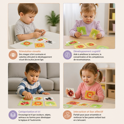 Cartes d’apprentissage Montessori pour bébés – Coffret de stimulation visuelle, de reconnaissance des couleurs et de catégorisation