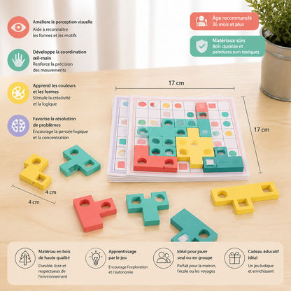 Puzzle Montessori en bois pour associer les formes – Jeu éducatif pour développer la reconnaissance des couleurs et la pensée logique