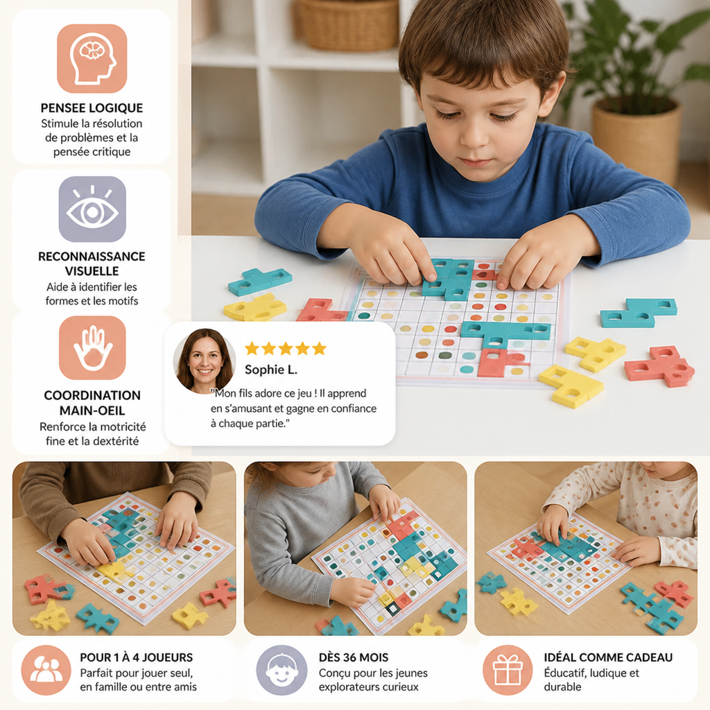 Puzzle Montessori en bois pour associer les formes – Jeu éducatif pour développer la reconnaissance des couleurs et la pensée logique