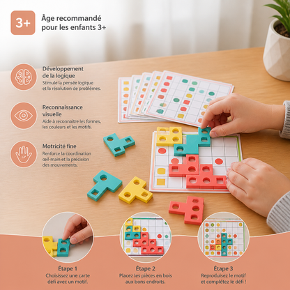 Puzzle Montessori en bois pour associer les formes – Jeu éducatif pour développer la reconnaissance des couleurs et la pensée logique