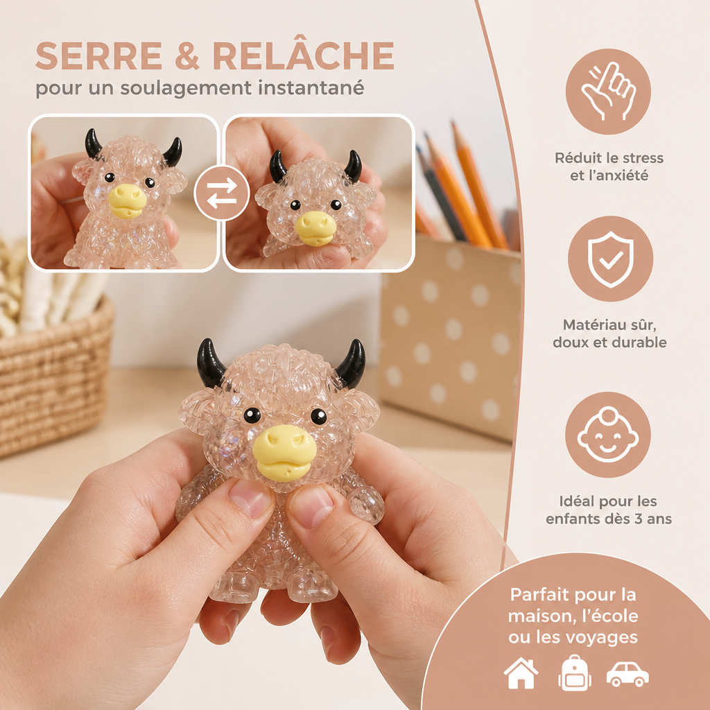 Mini Squishy Vache Highland – Jouet Antistress