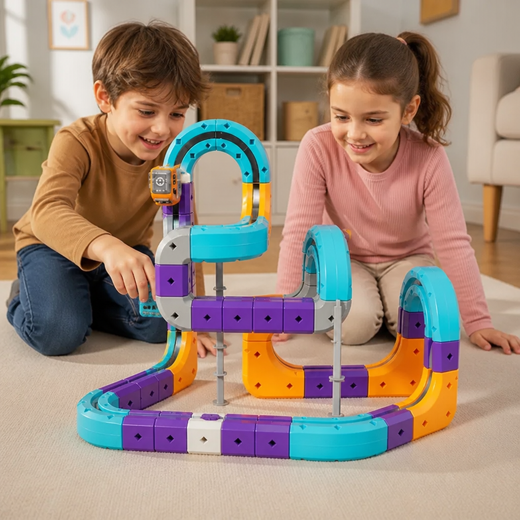 Kit de construction DIY de circuit à cubes gravitationnels avec train électrique